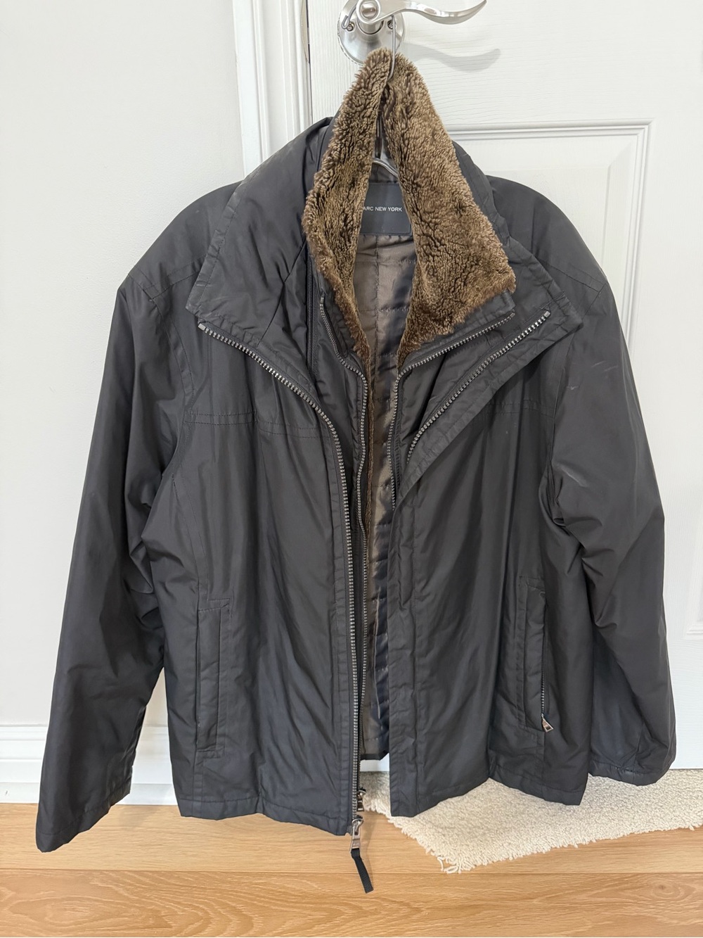 Marc New York Black Jacket with Brown Faux-Fur Collar